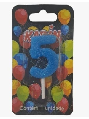 VELA DE ANIVERSARIO N.5 AZUL C/ GLITTER UN. KARIN