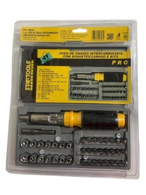 JOGO DE CHAVES INTERCAMBIAVEIS COM SOQUETES/CANHAO E BITS 41PCS C/ MALETA UN.