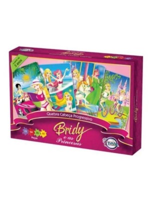 Quebra Cabeça Puzzle Progressivo Bridy e as Princesas com 12/24/36 e 48 Peças 