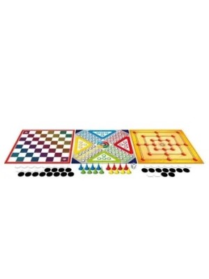 Jogos de Tabulleiro Jogos Clássicos 3 em 1 Damas/Ludo/Trilha