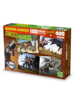 Jogo Quebra Cabeça Infantil Dinossauros 4 Em 1 Puzzle 400 Peças