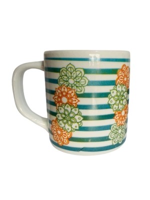 CANECA 300ML FLORES FAIXA UN. TERRAMADA