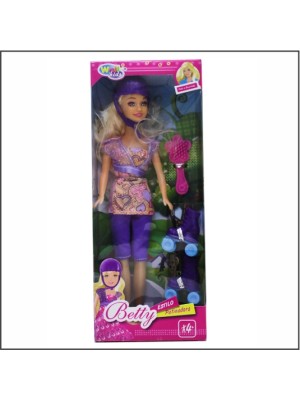 Boneca Patinadora com Roller Com acessorios Capacete e Escova Infantil