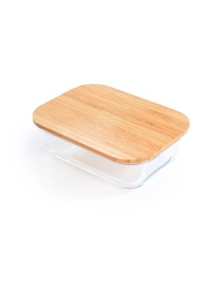 POTE DE VIDRO 635ML RETANGULAR COM TAMPA ESTILO BAMBU UN. INGA