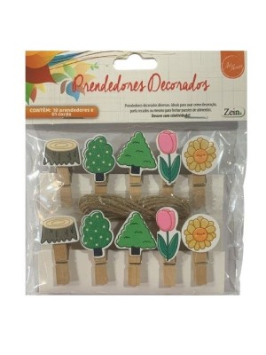 PRENDEDOR DE MADEIRA DECORADOS C/10PCS UN. ZEIN