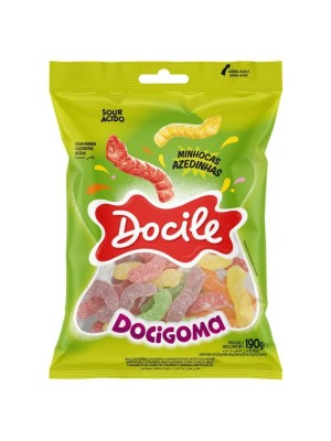 Docigoma Minhocas Azedinhas 190g Docile – Balas de Goma Ácidas Sour Coloridas e Mastigáveis para Festas, Lembrancinhas