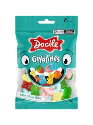 BALA DE GELATINA EM FORMATOS DIVERSOS TIPO MIX 80G UN. DOCILE
