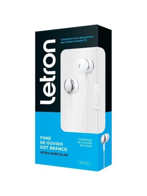 FONE DE OUVIDO DOT BRANCO INTRA-AURICULAR C/FIO E MICROFONE LETRON UN.