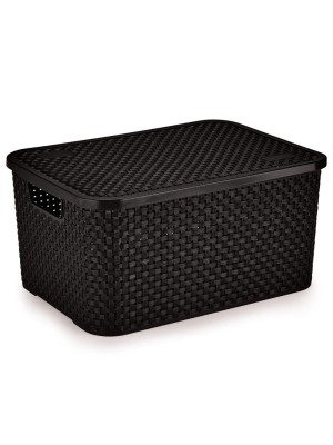 CESTO ECO ORGANIZADOR RATTAN GRANDE C/TAMPA 16L 28X19X39CM