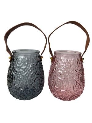 VASO DE VIDRO COLORIDO COM ALCA 11X15,5CM