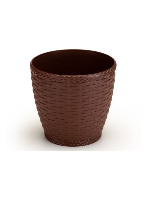Vaso Rattan Grande Redondo Coffee 35x33cm para Plantas e Decoração