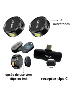 “Microfone de Lapela Sem Fio Duplo Kaidi KMF4-C USB-C