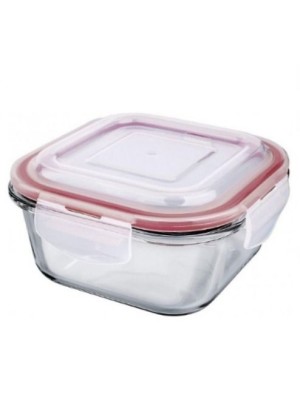 POTE DE VIDRO 520ML HERMETICO QUADRADO VERMELHO UN.