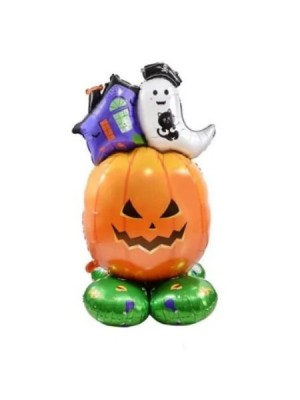 Balão Metalizado Abóbora 76x123cm com Base 73x73cm – Decoração Gigante de Halloween para Festas, Eventos e Ambientes Temáticos