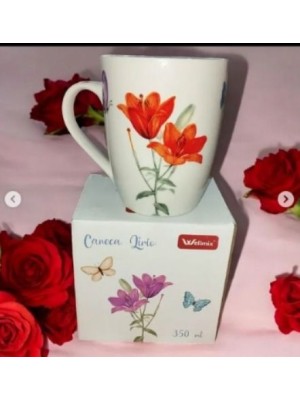 Caneca Ceramica Estampada Lirio com Caixa