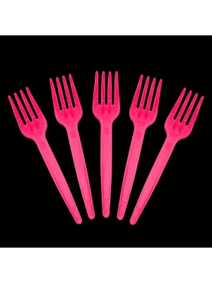 Garfo Plástico Sobremesa 25 Unidades Doces Aniversario Rosa Pink