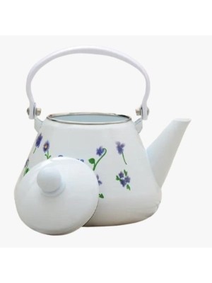 Chaleira Esmaltada Retrô Branca Estampa Floral Azul 1,3L