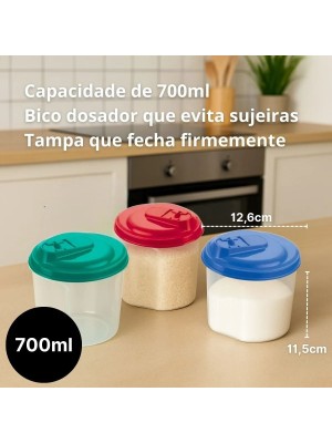 Pote Farinheiro Açucareiro 700ml Tampa C/ Dosador Mantimento