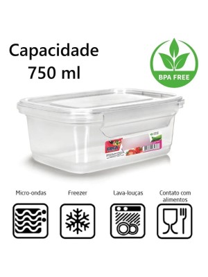 Caixa Retangular com Trava Transparente 750ml Armazenamento Cozinha