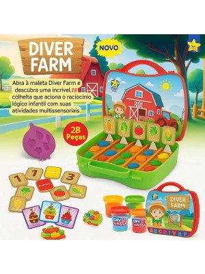 Maletinha Fazendinha Diver Farm 28 Pçs Com Massinha Modelar