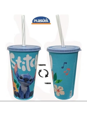 Copo 500ml Refri Decorado Stitch Plasútil – Produto Oficial Disney, Resistente e Livre de BPA