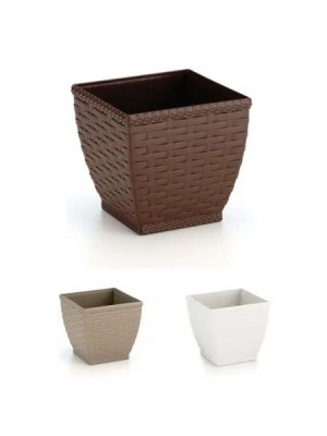 Vaso Cachepô Rattan Pequeno Quadrado 14,5cm Coffee – Decoração Sofisticada para Casa e Jardim