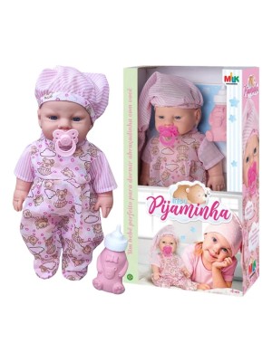 Boneca Bebê Meu Pijaminha Milk 32cm com Mamadeira e Chupeta Infantil