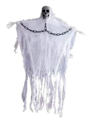 Caveira Fantasma com Corrente 85cm Decoração Halloween Assustadora para Festas, Casas e Eventos Temáticos