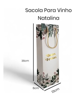 Sacola para Garrafa de Presente de Papel 12x36x8,5cm Resistente com Alça Ideal para Vinhos, Espumantes, Bebidas Finas, Azeites e Datas Comemorativas