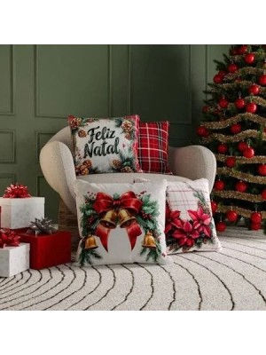 Capa de Almofada Natalina 43x43cm 100% Poliéster com Zíper Decorativa para Sofá e Sala de Estar