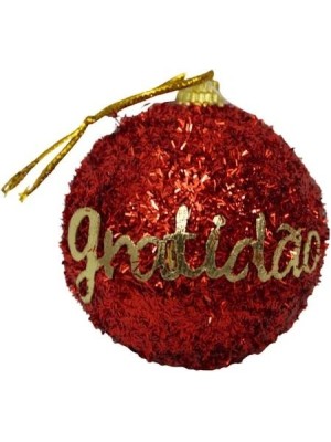 Bola de Natal com Glitter e Palavras 20cm Decorativa para Árvore, Guirlanda e Arranjos