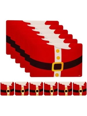 Jogo Americano 12 Peças Natalino 33x46cm Plástico com Descansos de Copo