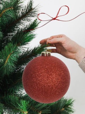 Bola de Natal Nº 15 com Glitter Decorativa 15 cm para Árvore de Natal, Enfeite Brilhante e Sofisticado para Decoração Natalina de Casa, Lojas