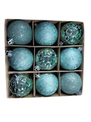 Kit 9 Bolas de Natal 6cm Mistas Aurora com Glitter e Brilho
