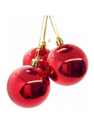 Bola de Natal 6cm Vermelha C/9 Unidades Mista – Enfeite Decorativo Brilho e Glitter para Árvore