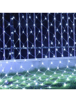 Lamp Rede 1,2×1,2 m 120 LED 220V Branco Frio – Rede de Luzes Decorativas Natalinas com 8 Funções de Piscar para Paredes, Fachadas e Janelas