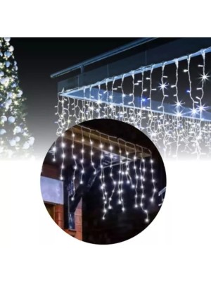 Cascata LED 240L Branco Frio 220V – Cortina de Luzes Natalinas com 8 Funções de Piscar para Fachadas, Varandas e Janelas Decorativas