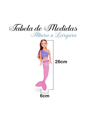 Boneca Cindy Sereia Tubo 28cm Infantil Brinquedo Fantasia com Cabelo Longo e Cauda Brilhante