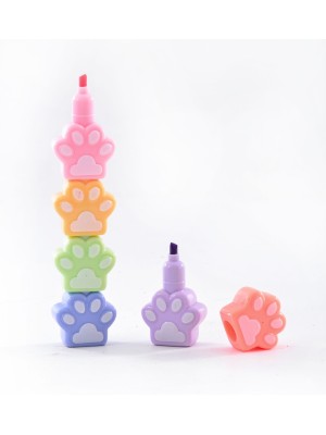Marca Texto Meown com 6 Cores Pastel em Formato de Patinha de Gato – Marcadores Decorativos, Criativos e Empilháveis para Escola e Escritório