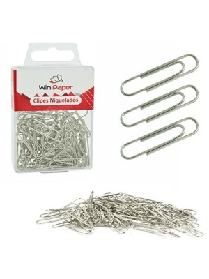 Clipes Niquelados Win Paper 28mm com 80 Unidades – Clipes Metálicos de Aço Reforçado para Escritório, Escola e Organização de Documentos