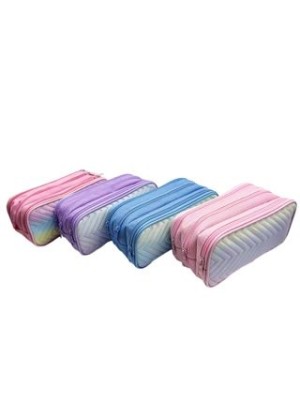 Estojo Feminino Textura Listrado com 3 Zíperes – Modelo Grande e Elegante, Ideal para Escola, Faculdade e Necessaire de Bolsa