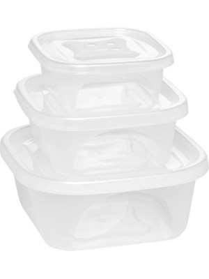 Conjunto Potes Imola 3 Peças Potes Plásticos com Tampa Vermelha, Empilháveis, Resistentes e Transparente, Ideais para Alimentos, Geladeira e Freezer 