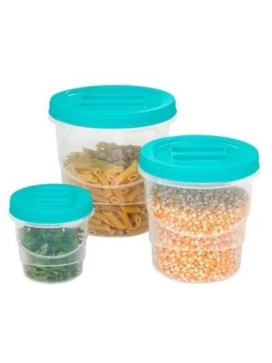 Conjunto Potes de Mantimento com Tampa de Rosca – Kit 3 Peças 500ml, 1,8L e 3L, Plástico Transparente, Vedação Segura para Cozinha e Despensa