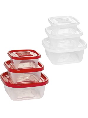 Conjunto Potes Monza 3 Peças – Potes Plásticos com Tampa Vermelha, Corpo Translúcido, Empilháveis, Resistentes e Ideais para Geladeira e Marmitas