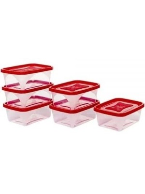 Kit Potes Retangulares 750ml com 6 Peças – Potes Plásticos com Tampa Vermelha, Empilháveis, Resistentes, Ideais para Alimentos, Marmitas e Lanches
