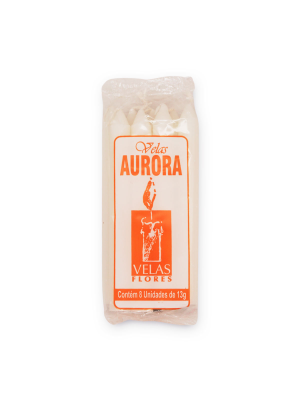Vela Aurora Branca 13g com 8 Unidades 1,25x12cm – Vela Tradicional para Uso Religioso, Emergência e Decoração