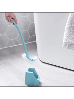 Escova Sanitária Dupla de Plástico 10x12x42cm com Suporte – Cabo Longo, Cerdas Firmes e Limpeza Eficiente para Banheiro