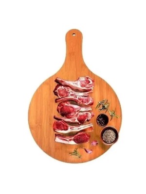 Tábua de Madeira Redonda 20x30cm com Alça Média para Corte, Servir Carnes, Churrasco e Petiscos