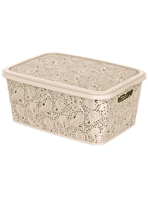 CESTO ORGANIZADOR C/ TAMPA 5,5L RENDA FLORAL UN.