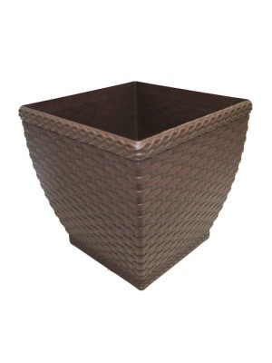 Vaso Cachepô Rattan Quadrado Coffee Compacto e Elegante para Plantas Pequenas